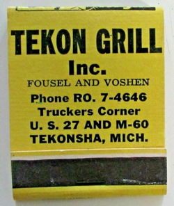 Tekon Grill (Te-Kon Grill & Truck Stop) - Vintage Matchbook (newer photo)